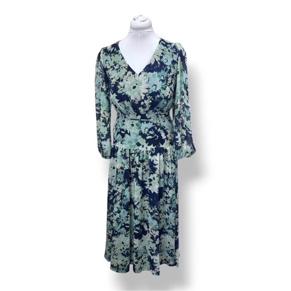 Julian Taylor Women’s Long Sleeve V-Neck Midi Dress BohoChic Floral Blue/Green 4